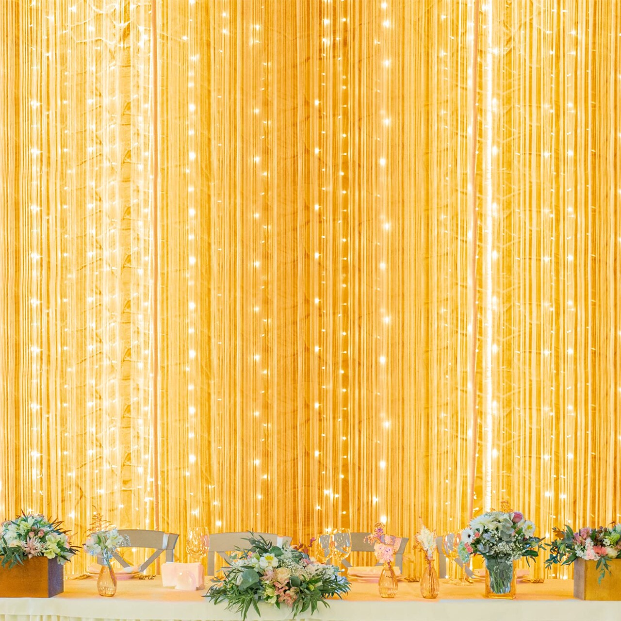 600 LED Window Curtain String Light for Wedding Party Home Garden Bedroom Outdoor Indoor Wall, Warm White